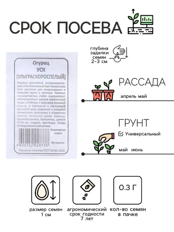 Семена огурец &laquo;Ультраскороспелый&raquo;, 0.3 г