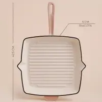 Сковорода - гриль SL Home, d=25.5 см, h=4.5 см, со сливом, эмалированное покрытие, индукция, чугун, бежевая