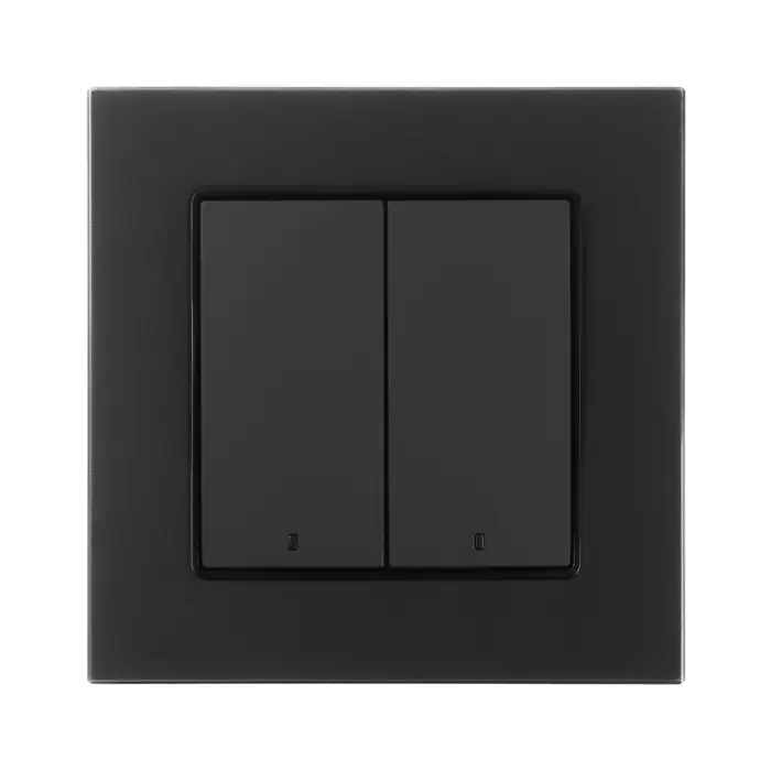 Выключатель TOT Matte Glass, 10 А, 2 клавиши, с подсветкой, скрытый монтаж, стеклянная рамка, чёрный