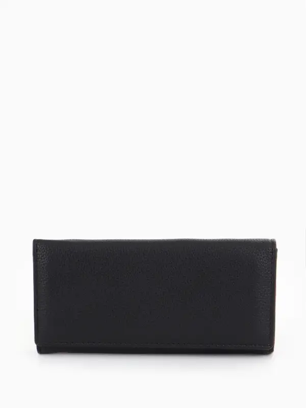 Кошелёк женский на магните, 19&times;3&times;10 см, однотонный, 3 отделения, чёрный