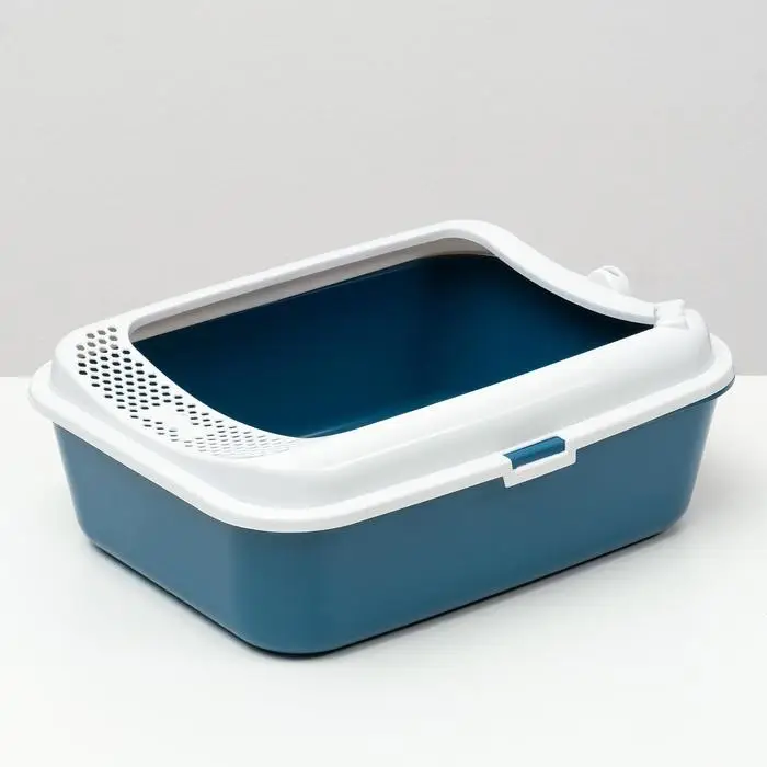 Туалет для кошек &laquo;Сима&raquo; FIX, 30&times;39&times;13.5 см, с бортом и совком, пластик, синий, совок МИКС