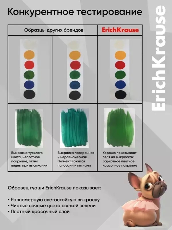 Гуашь 12 цветов ErichKrause Frenchie, 17 мл