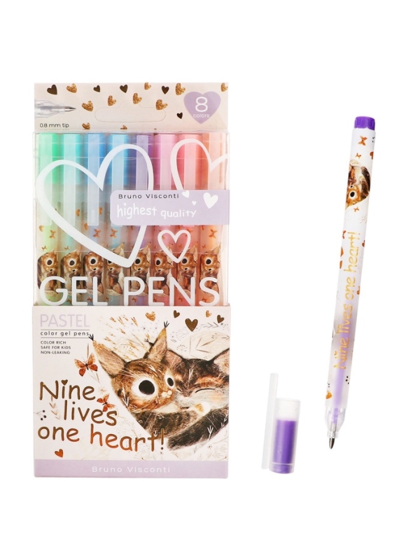 Набор гелевых ручек 8цв PASTELS.LOVE ME. Котики приносят счастье, 0.8мм