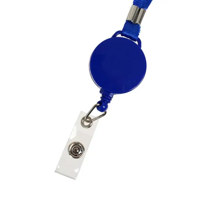 Лента для бейджа, 10 мм х 85 см, с держателем - рулеткой 40 см., и петлей, на кнопке, синий