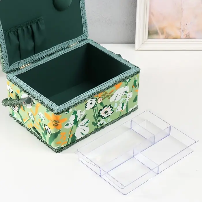 Шкатулка для рукоделия и шитья &laquo;Летние цветы на зелёном&raquo;, хранение ниток, иголок, мелочи, 19&times;26&times;14.5 см