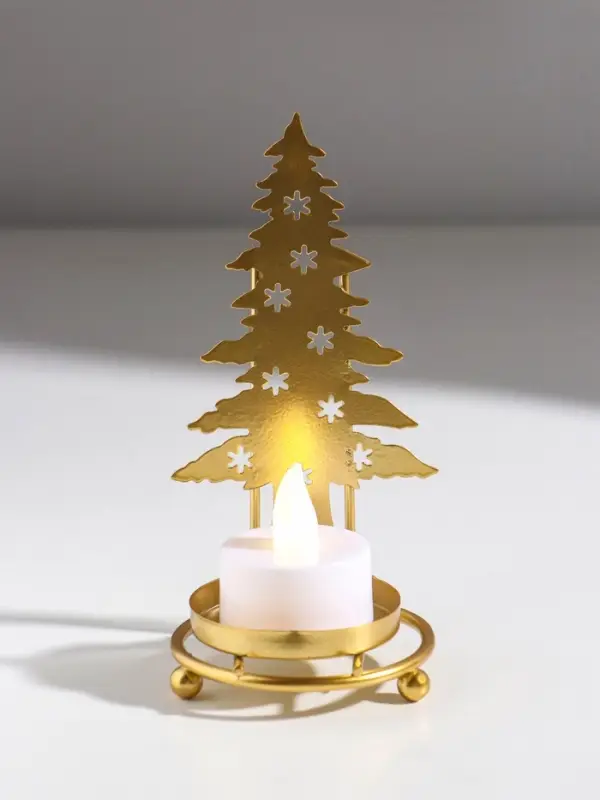 Подсвечник металл на 1 свечу "Ёлочка со звёздами" золото d=5 см 6,5х6,5х13,5 см