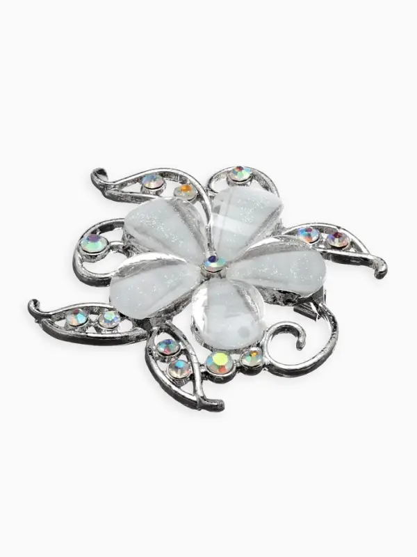 Брошь &laquo;Цветок Незабудка&raquo;, белая, радужный в серебре