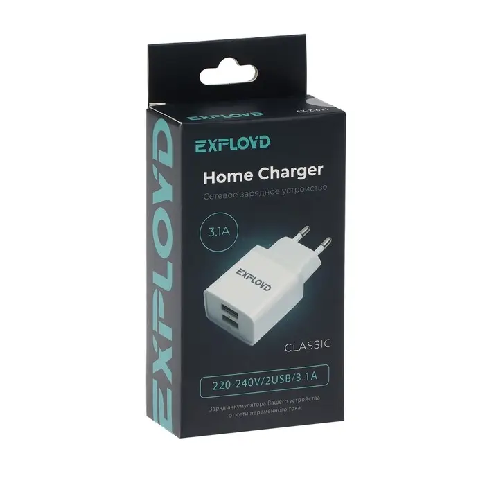 Сетевое зарядное устройство Exployd EX-Z-611, 2 USB, 3.1 А, белое