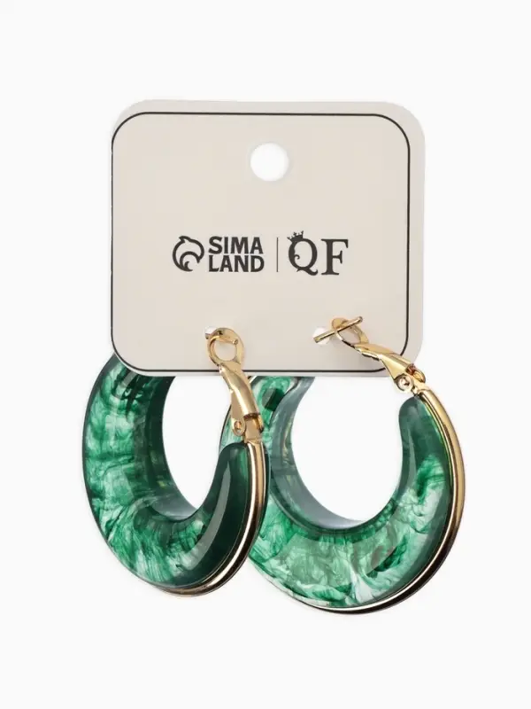 Серьги-кольца акрил Серьги-кольца акрил "Тренд", цвет изумрудный в золоте