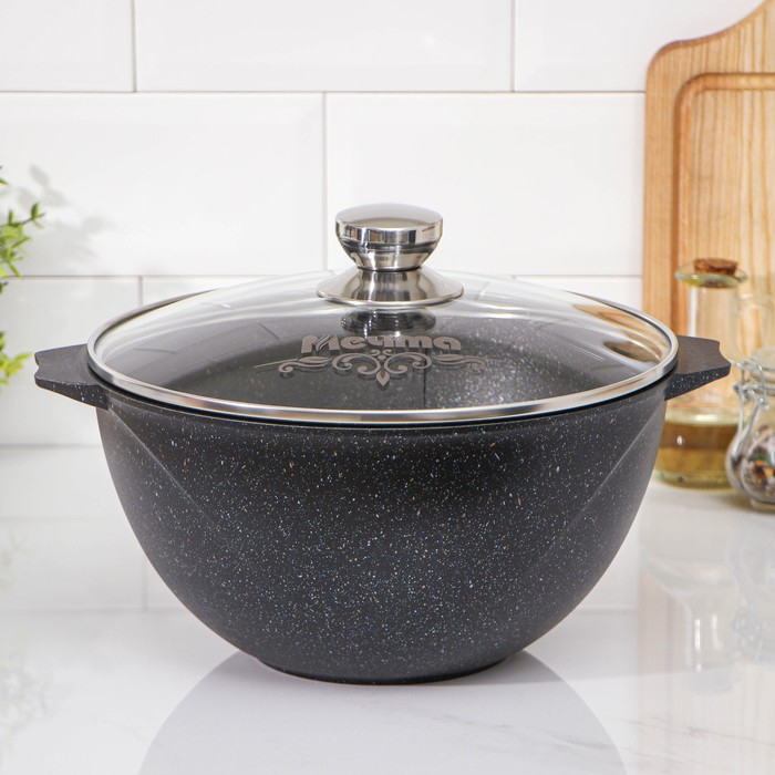 Казан «Гранит Stаr», 5 л, стеклянная крышка, литые ручки, антипригарное покрытие, цвет серый Казан «Гранит Stаr», 5 л, стеклянная крышка, литые ручки, антипригарное покрытие, цвет серый