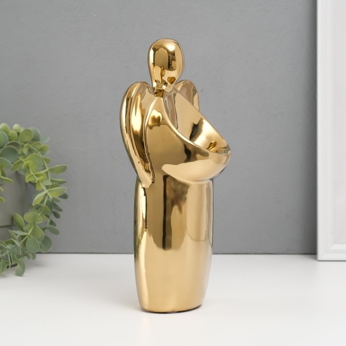 Подсвечник керамика на 1 свечу  Подсвечник керамика на 1 свечу "Ангел" d=3,5 см золото 14х9,5х25 см