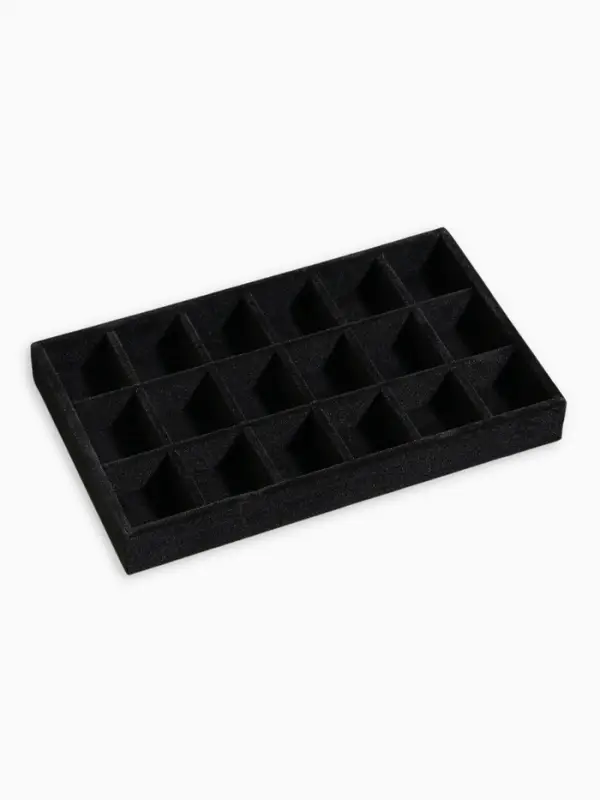 Подставка для украшений QF, 18 ячеек, флок, 21&times;12.3&times;2.5 см, чёрная
