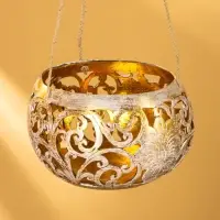 Подсвечник подвесной из кокоса, 14×14×10 см, золотисто-белый