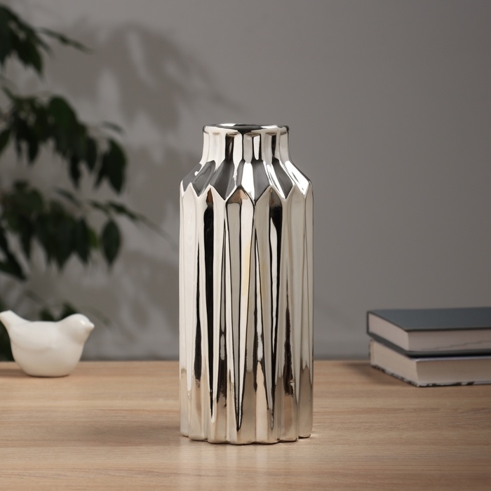 Ваза керамика настольная Ваза керамика настольная "Дарио" прямая, d-6 см, 22х9 см, серебро