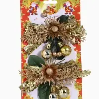 Ёлочные игрушки 2 шт. &laquo;Зимнее волшебство. Зимнее чудо&raquo; пластик, цветок шарики, 12&times;11 см, золото