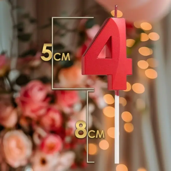 Свеча в торт на шпажке «Цифра 4», красная, 5 см Свеча в торт на шпажке «Цифра 4», красная, 5 см