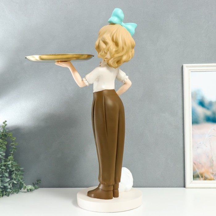 Сувенир полистоун подставка  Сувенир полистоун подставка "Девочка с голубым бантом и кошечкой" d=26 см 76х27х35 см