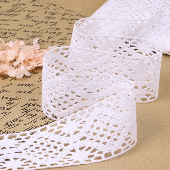 Кружево вязаное, 65 мм × 10 ± 1 м, цвет белый Кружево вязаное, 65 мм × 10 ± 1 м, цвет белый
