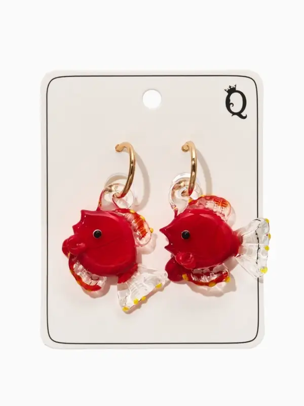 Серьги из стекла "Море", рыба, цвет красный в золоте