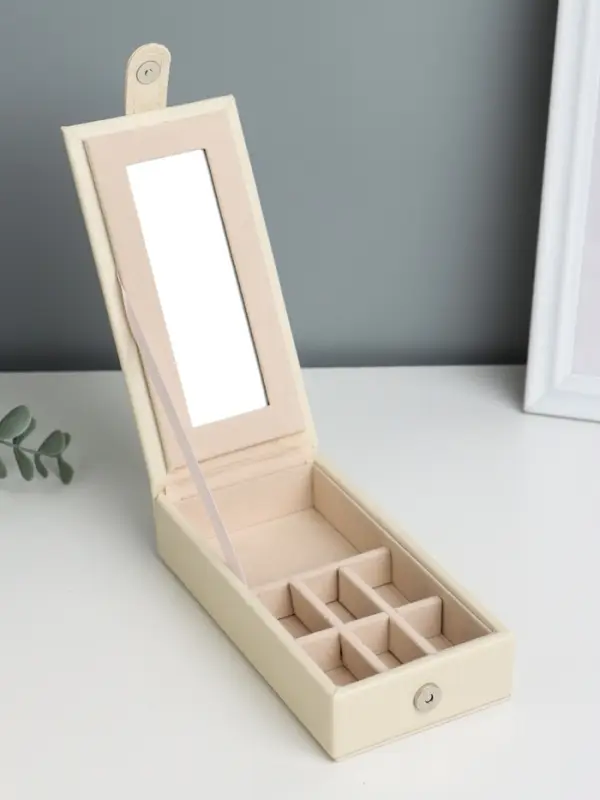 Шкатулка для часов 2 отделения и украшений &laquo;Ромбы белые&raquo;, кожзам, матовая, 8.5&times;25&times;25 см