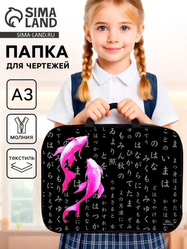 Папка с ручками, А3, текстильная, 47&times;35&times;2 см &laquo;Аниме. Рыбки&raquo;
