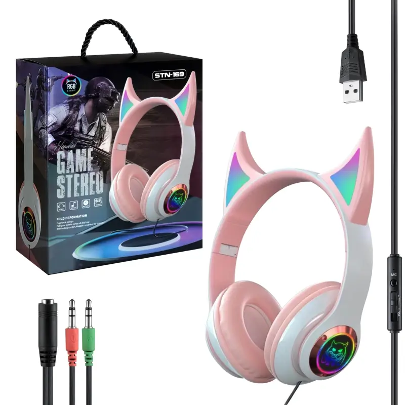 Наушники с подсветкой STN-169 Pink Jack 3.5mm Наушники с подсветкой STN-169 Pink Jack 3.5mm