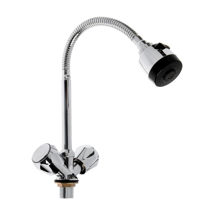 Смеситель для кухни  Смеситель для кухни "ЦС-СМ" ЭМ902044, двухвентильный, на гайке, гибкий излив, хром