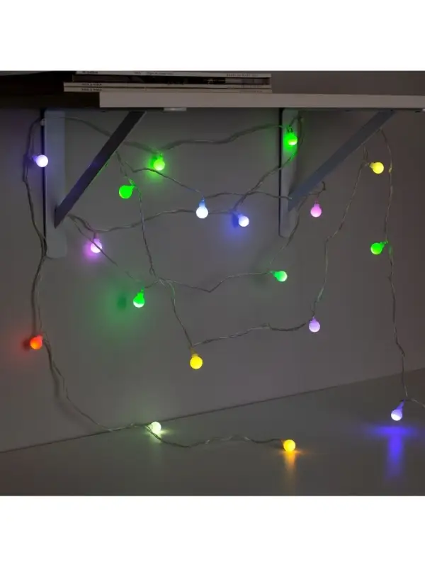 Гирлянда &laquo;Нить&raquo; 5 м с насадками &laquo;Шарики белые&raquo;, IP20, прозрачная нить, 20 LED, свечение мульти (RG/RB), мигание, 220 В