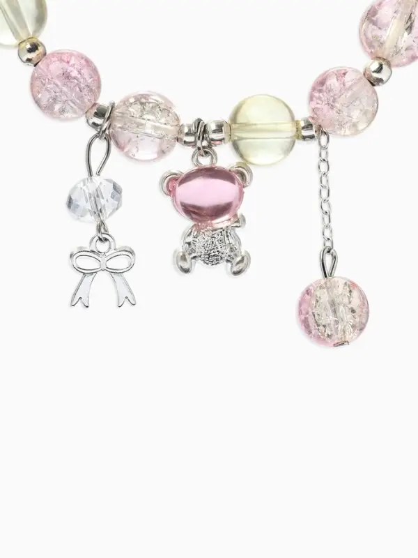 Браслет с подвесками &laquo;Сахарный. Мишка&raquo;, шар №10/8, d=6 см, розовый, жёлтый в серебре