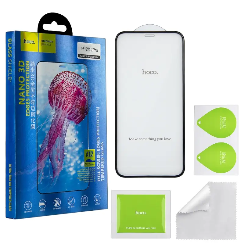 Защитное стекло iPh 12/12 Pro (6.1) 3D black (A12) HOCO усиленые края Защитное стекло iPh 12/12 Pro (6.1) 3D black (A12) HOCO усиленые края