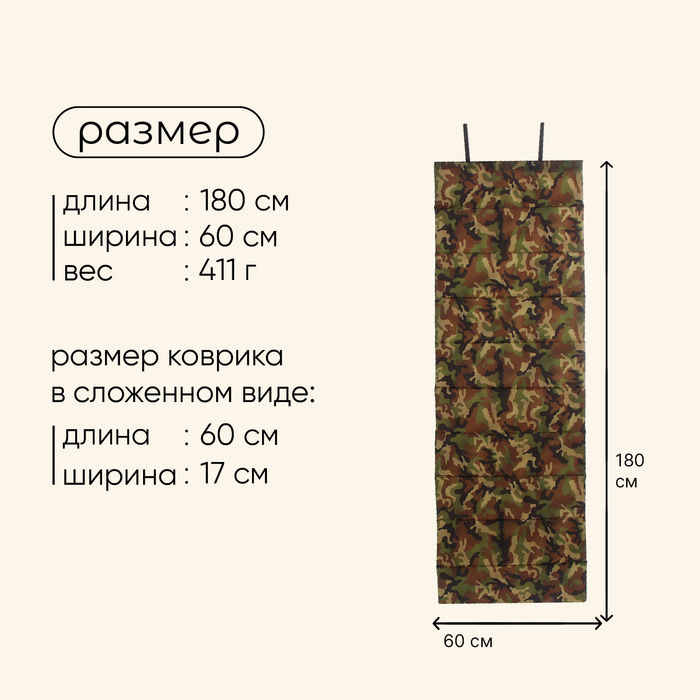 Коврик туристический maclay, складной, 180х60х1 см, цвет МИКС Коврик туристический maclay, складной, 180х60х1 см, цвет МИКС