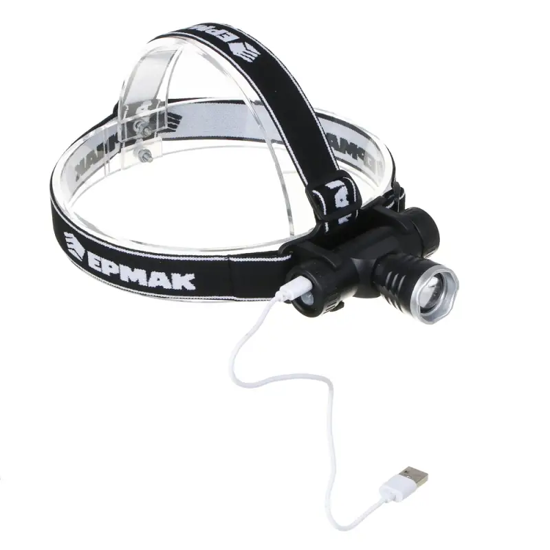 Фонарь налобный тм ЕРМАК, CREE XPE LED, 4 режима, 1200мАч, 8,3х3,8х7,3см, USB кабель, пластик
