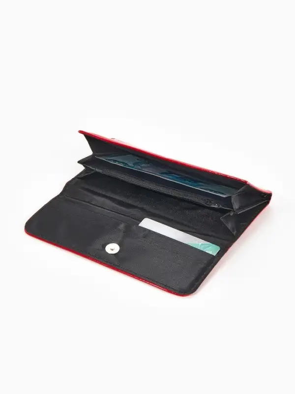 Кошелёк женский на магните, 19.5&times;2.5&times;9 см, лаковый, красный