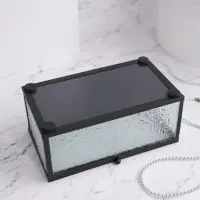 Шкатулка для украшений Wet Glass, органайзер с крышкой стеклянный, с зеркальным основанием, 14.5&times;8.5 см, прозрачная, чёрная