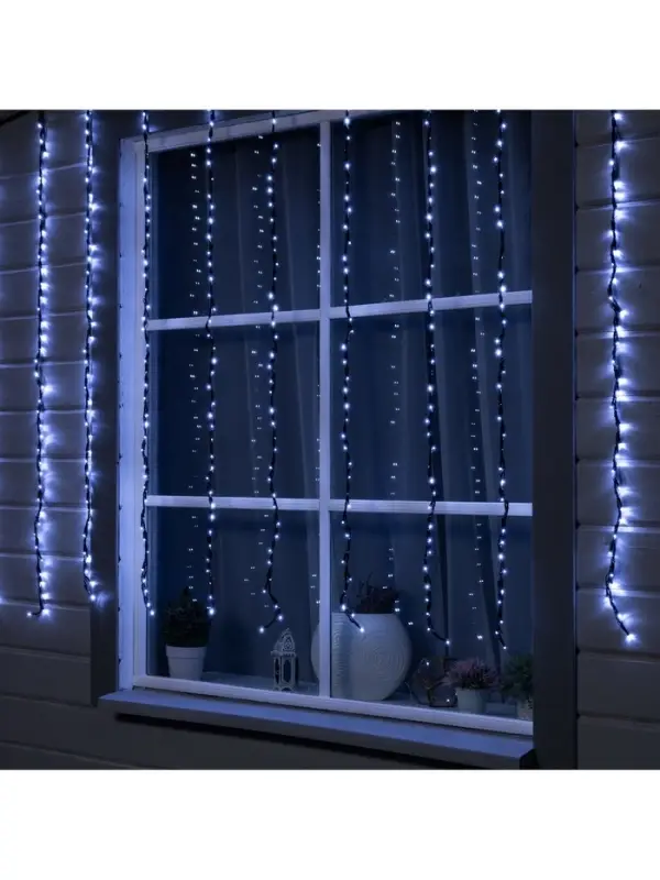 Гирлянда &laquo;Водопад&raquo; 2&times;1.5 м, IP44, УМС, прозрачная нить, 400 LED, свечение белое, 8 режимов, 220 В