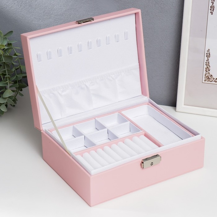 Шкатулка кожзам для украшений  Шкатулка кожзам для украшений "Розовая матовая" 9х23х17 см
