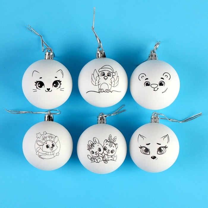 Ёлочные шары под раскраску на новый год «Загадай желание», 6 шт, новогодний набор для творчества Ёлочные шары под раскраску на новый год «Загадай желание», 6 шт, новогодний набор для творчества