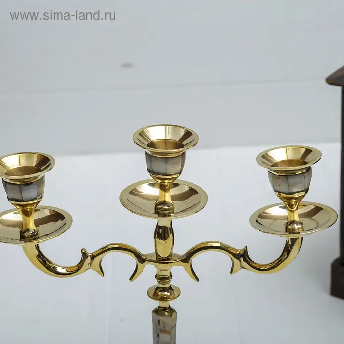 Подсвечник латунь на 3 свечи  Подсвечник латунь на 3 свечи "Кардинал" 23 см. перламутр