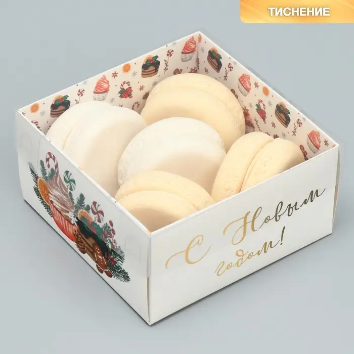 Коробка для кондитерских изделий с пластиковой крышкой «С Новым годом», 12 х 6 х 11.5 см Коробка для кондитерских изделий с пластиковой крышкой «С Новым годом», 12 х 6 х 11.5 см