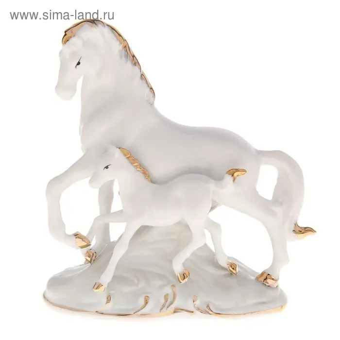 Сувенир керамика под фарфор лошадь с жеребёнком золотая грива 13*11,5*5,5 см