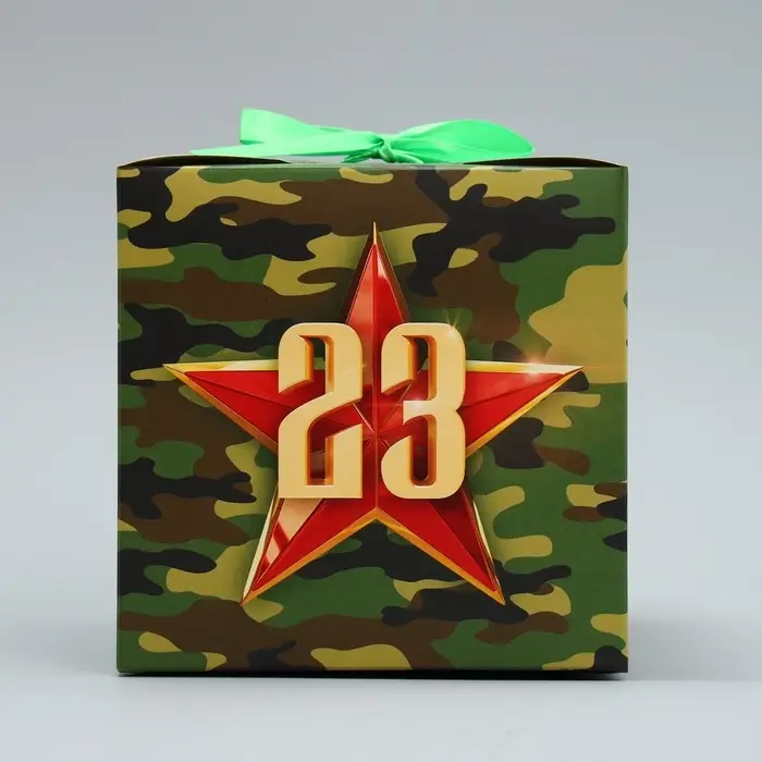 Коробка подарочная складная, упаковка, «С 23 февраля, камуфляж», 12 х 12 х 12 см