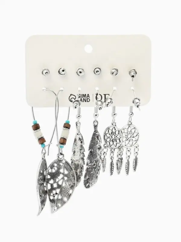 Набор серег QF &laquo;Хиппи&raquo;, 6 пар, ловец снов, цветные в чернёном серебре