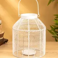 Подсвечник фонарь со стеклянной колбой 20,5х20,5х25 см, d 9 см, металл, цв. белый