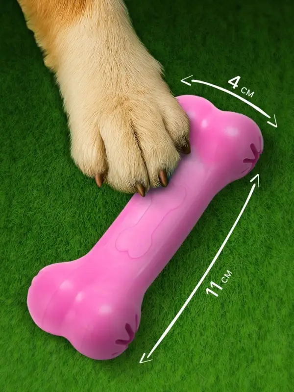 Жевательная игрушка для собак &laquo;Вкусная кость&raquo;, 11 см, с отверстиями для лакомств, TPR, розовая