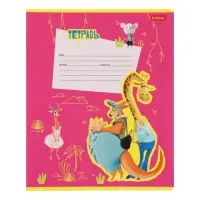 Тетрадь 12 листов в клетку на скрепке Happy ZOO, МИКС