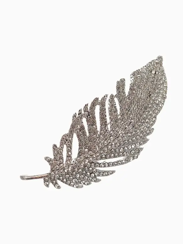 Брошь  Брошь "Перо" со стразами, цвет белый в серебре