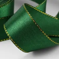 Лента атласная, с золотым люрексом, 25 мм, 23&plusmn;1 м, зелёная №049