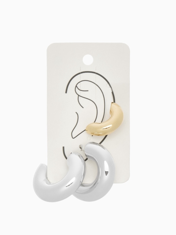 Набор серьги и каффы 3 шт. «Бублик» кольца, цвет золото в серебре