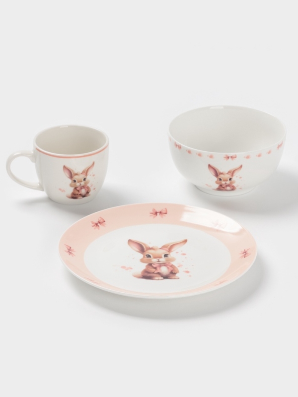 Набор детской посуды 3 предмета Доляна "Пушистый малыш" кружка, миска, тарелка