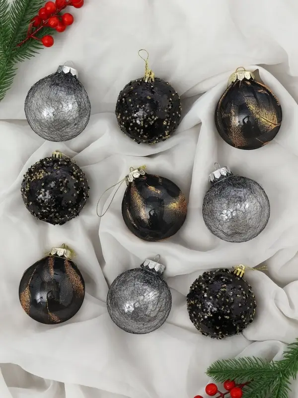 Набор шаров пластик d-8 см, 9 шт Набор шаров пластик d-8 см, 9 шт "Шаннен" перья